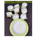 35 pcs Pyrex Lime Green & Gold Dishes
