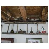 Antique Wood Ladder with Oil Cans