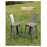 2 Matching Brushed Metal Stools