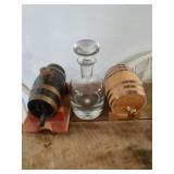 2 Decorative Kegs & Glass Decanter