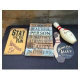 3 Wooden Signs & AMF Bowling Pin