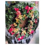 Large Christmas Wreath and Lighted Garland