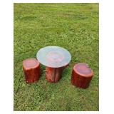 Rustic Wood Small Table and 2 Stools