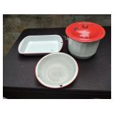 4 Pieces Red & White Enamelware