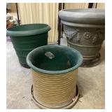 Three Outdoor Plant Pots in Plastic and Ceramic