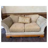 Beige Two-Seater Sofa with Striped and Textured Fa
