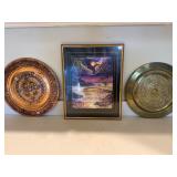 Framed Artwork with Two Decorative Metal Plates