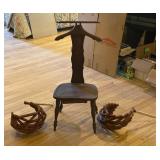 Wooden Valet Chair with Collapsible Decorative Bas