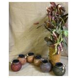 Decorative Vase With Six Small Round Vases and Fau