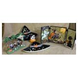 Halloween Decor Including Spider Webs and Figurine