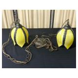 Yellow Glass Hanging Tulip Lights, One Cracked