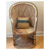 Natural Wicker Peacock Chair with Decorative Pillo