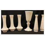 Milk Glass Vases with Diamond and Star Patterns