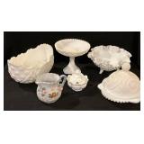 White and Decorated Milk Glass Pieces