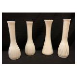 Four White Milk Glass Bud Vases