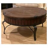 Round Wood and Metal Coffee Table with Drawer, 40-