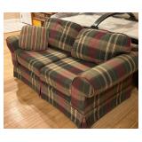 Plaid Upholstered Loveseat with Throw Pillow