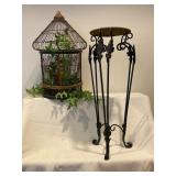 Decorative Birdcage and Iron Planter Stand