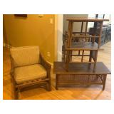 Chair, Coffee Table and 2 End Tables With Woven Ca