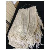 Large Hand-Crocheted Cream-Colored Blanket with Fr