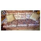 Floral Upholstered Sofa with Wooden Arms