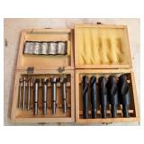 Drill and Forstner Bit Sets in Wooden Cases