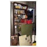 Metal Shelf, Green Cabinet, Tools & Cans