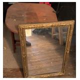 Ornate Gold Framed Mirror w/ Wood Table