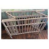 White Wooden Folding Baby Crib w/ Casters