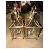 Pair of Brass & Glass Hanging Lanterns