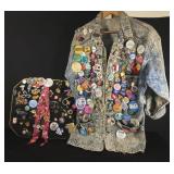 Pin and Button Collection with Denim Jacket