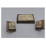 Hand Painted Scrimshaw Brooch and Earrings