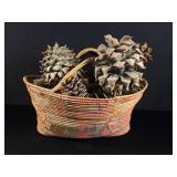 Handwoven Basket With Pine Cones