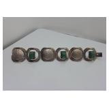 Mexican Sterling Bracelet Aztec Calendar Jade