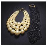 Black Bead & Faux Pearl Necklaces