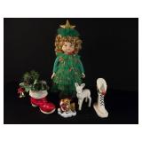 Porcelain Doll and Christmas Decor