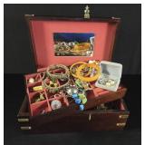 Wooden Jewelry Box with Costume Jewelry