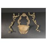 Cast Iron Wall Basket & Ornate Side Branch