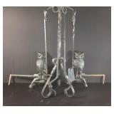 Owl Motif Fireplace Tools and Andirons Set