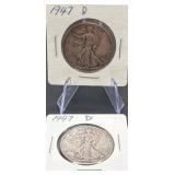 2pc Walking Liberty Silver Half Dollars