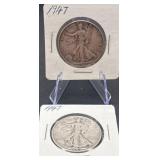2pc Walking Liberty Silver Half Dollars
