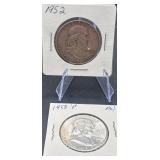 1952 and 1958 Franklin Silver Half Dollars