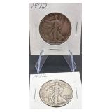 2 pc Walking Liberty Silver Half Dollars