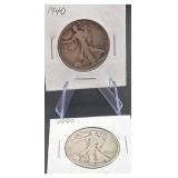 2pc Walking Liberty Silver Half Dollars