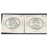 Two 1958-P Franklin Silver Half Dollars BU