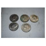 5 Kennedy 1/2 Dollar Coins 40% Silver