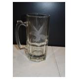Large Glass Engraved Eagle Beer Mug