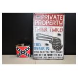 Private Property Sign & Confederate Flask
