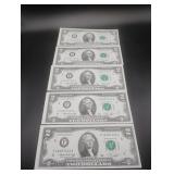5 Consecutive Number 1976 $2 Bills