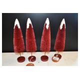 Set of 4 12" Snowy Red Bottle Brush Trees